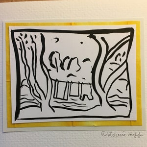 Big Sur camping original sumi encre peinture carte de voeux blanc - enveloppe 602