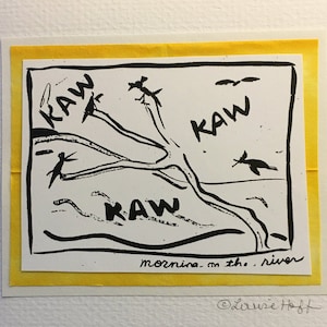 mattina sul Big Sur Rvier sumi pittura a inchiostro stampa carta bianca e busta #619