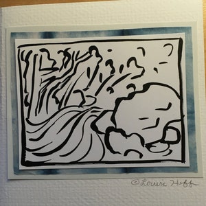 Big Sur River correre sumi pittura a inchiostro stampa carta bianca e busta #618