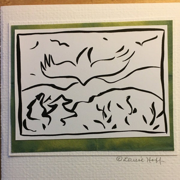 Kondoren über Big Sur Sumi Tinte Malerei Druck leere Karte & Umschlag #607