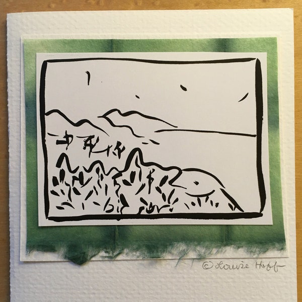 Big Sur Ansicht von Nepenthe Sumi Tinte Malerei Druck leere Karte & Umschlag #617