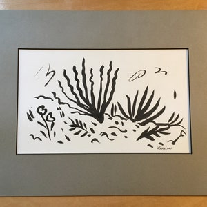 Joshua Tree Ocotillo Spring Hills sumi ink painting print matted