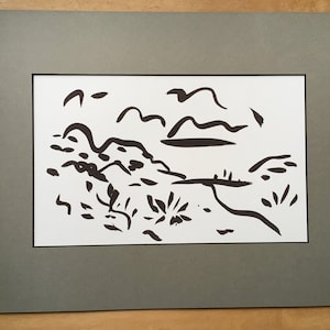 Joshua Tree evening shadows art print  sumi ink painting print matted gray or white
