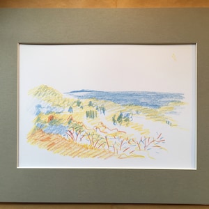 Tuna Canyon  hillside art print colored pencil sketch - 8.5 x 11 inch print matted