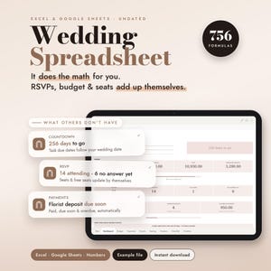 Wedding Planner Spreadsheet, Google Sheets & Excel Budget Tracker, Guest List, RSVP, Checklist Template