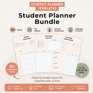 Student Planner Printable, Undated Semester Organizer PDF, Assignment Lecture Tracker A4