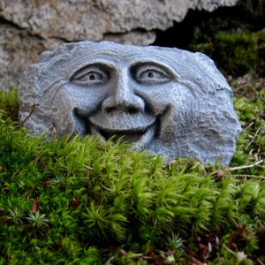 Rock Face, Happy Garden Face, Forest Spirit, Concrete Garden Statue, Cement Yard Art, Garden Decor, Garden Rocks, Rocks With Faces,