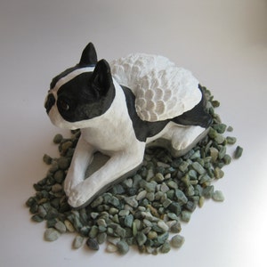Boston Terrier Statue Dog Angel Memorial Painted Concrete Statues of Dogs Pet Angels With Wings. Pet Headstone Garden Statue Bostons
