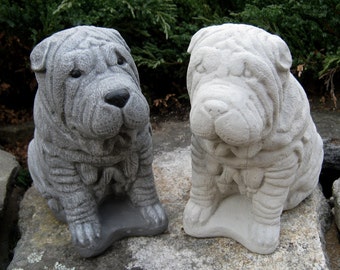 Shar-Pei Dog Statue,  Concrete Dog Statues, Pet Memorial Head Stones, Pet Dog Figures. Shar Pei Figures, Cement Dogs, Garden Decor