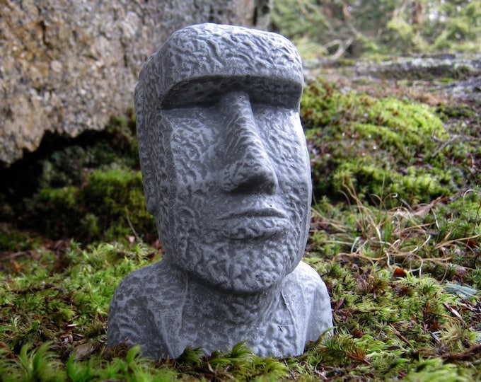 Easter Island Head, Moai Head, Concrete Heads, Garden Decor, Cement