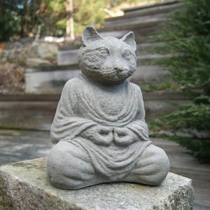 Buddha Cat, Meditating Cat Statue, Concrete Cats, Zen Home And Garden, Meditating Animals, Four Inch Tall Pet Statues, Cement Animal Figures