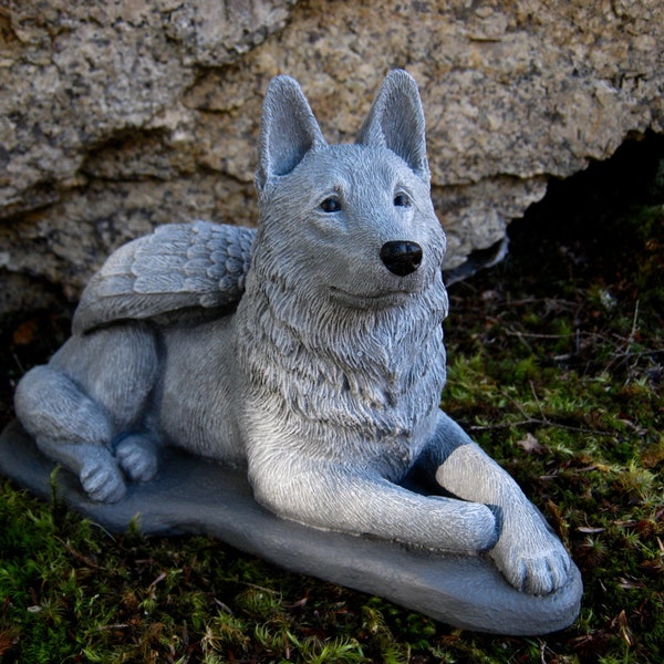 German Shepherd Angel Statue, Dog Angel, Pet Memorial Statue, Concrete Cement Dog Statues With Wings. Pet Angels, Angel Dog Figure.