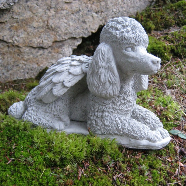 Poodle Statue, Concrete Poodle Angel Statue, Pet Memorial, Poodle With Wings, Poodle Figure, Garden Statues Of Dogs, Pet Headstone Marker