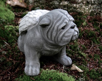 Bulldog Concrete Statue, Bulldog Memorial Angel, Bulldogs With Wings, Pet Dog Memorial Marker Headstones, Garden Statues.