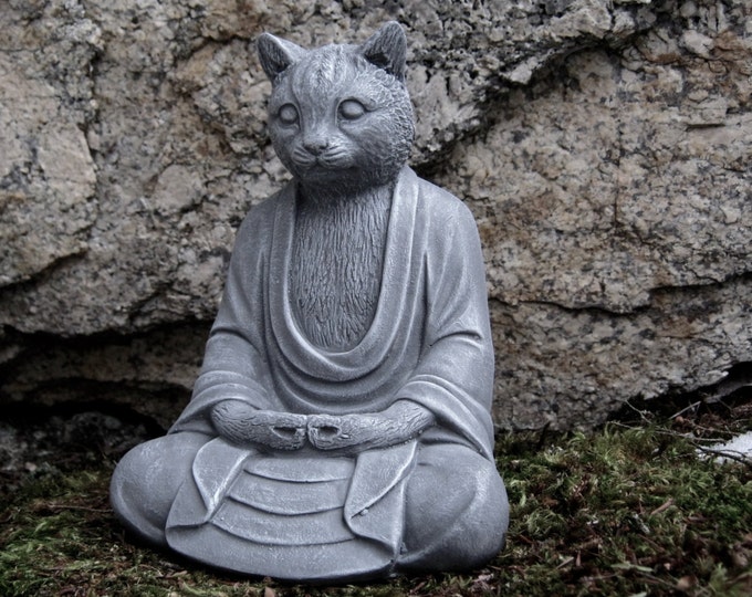 Buddha Cat Statue, Concrete Cats, Buddha Figure, Cement Garden Decor