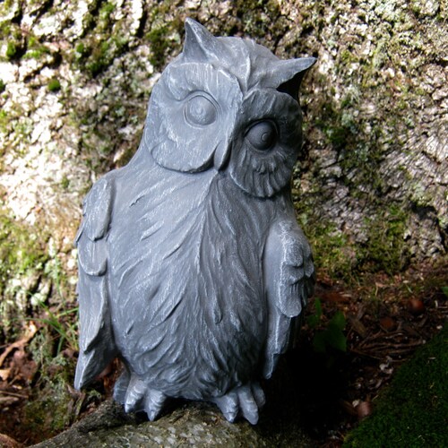 Owls Cast Stone Garden Owl Statues Two Concrete Owls Pair Etsy