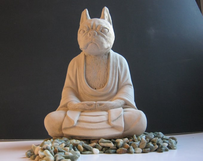 Boston Terrier Buddha Dog Statue, Concrete Statues of Dog Buddhas