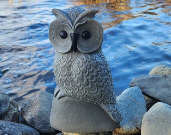 Owl, Concrete Garden Owls, 10 Inches Cement Owl, Owl Figures, Cast Stone Owl Garden Decor