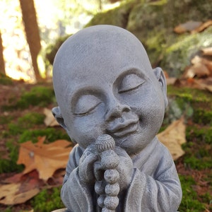 Buddha Garden Decor, Buddha Boy, Prayer Beads, Mala Necklace, Buddhist Monk, Buddhist Garden Statue, Zen Meditation Figure, Yoga Decor