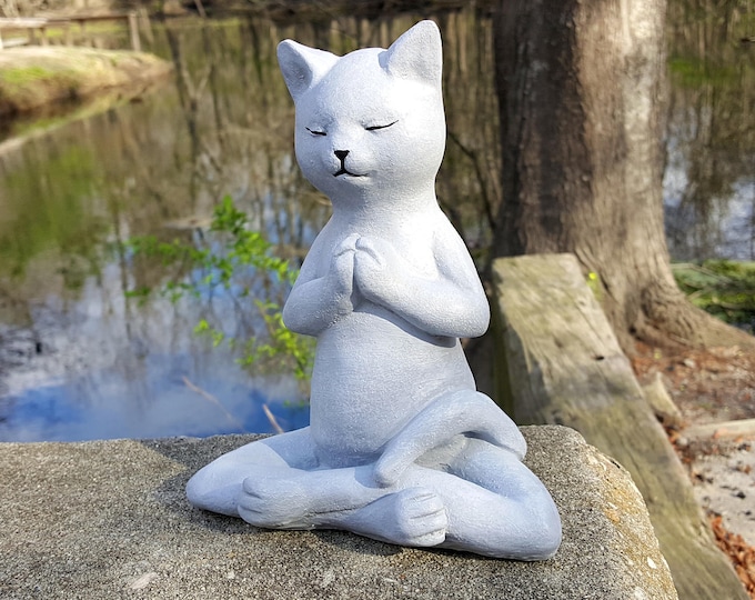 Yoga Cat, Garden Decor, Buddha Cat Garden Statue, Meditating Cat, Cat