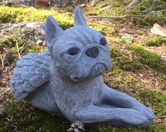 Boston Terrier Angel Statue, Concrete Pet Memorial. Cement Statues Of Dogs, Pet Headstones, Boston Terriers, Angel Dogs, Concrete Dog Statue