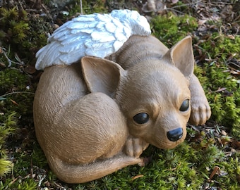 Chihuahua Angel Statue, Angel Dog, Concrete Dog Statues, Pet Memorial Chihuahua Memorial Headstone, Cement Chihuahua Angel Dog,