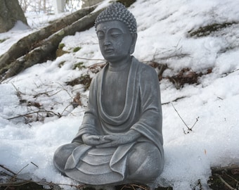 Buddha Statue Meditating, White Buddhist Concrete Statues, Oriental Cement Garden Figure, Buddha Figurine, Concrete Buddhas