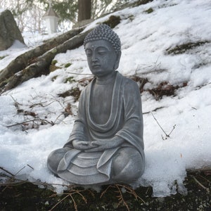 Buddha Statue Meditating, White Buddhist Concrete Statues, Oriental Cement Garden Figure, Buddha Figurine, Concrete Buddhas