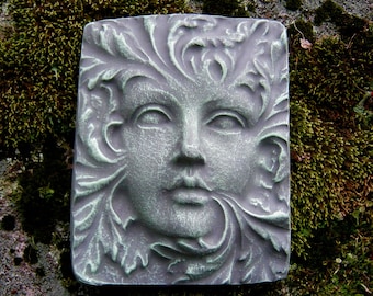 Green Woman Face Goddess, Green Man Face, Hanging Plaque, Garden Face, Garden Decor, Concrete Statues, Garden Wall, Tree Lady Face Greenman