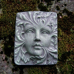 Green Woman Face Goddess, Green Man Face, Hanging Plaque, Garden Face, Garden Decor, Concrete Statues, Garden Wall, Tree Lady Face Greenman