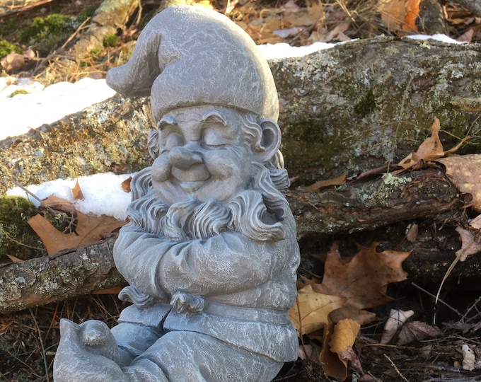 Garden Gnome Sleeping, Concrete Gnome Resting, Garden Decor, Garden