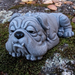 Bulldog Statue, Sleepy Bulldog Garden Statue, Snaggletooth Bully Garden Decor, Painted Concrete Dog Garden Statue, Bulldog Memorial