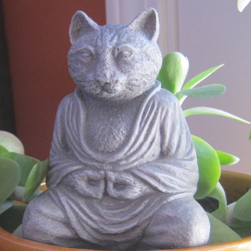Buddha Cat Meditating Cat Concrete Cat Statue Cat Figure Etsy