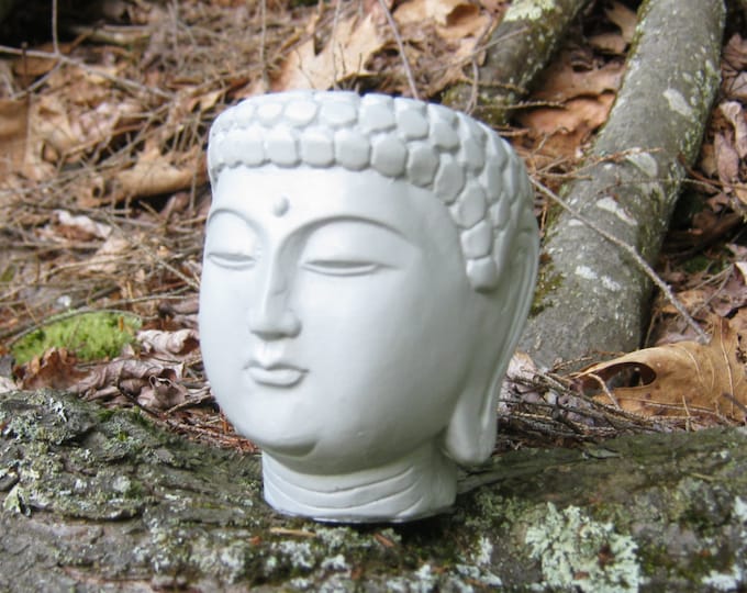 Buddha Head Plant Pot, Concrete Planter With Face, Cement Cast Stone Succulent Container in Blue