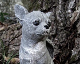 Chihuahua Dog Angel, White, Gray Concrete Garden Statue, Cement Pet Memorial, Chihuahua Angel Headstone, Chihuahua Statues, Small Dog Angels