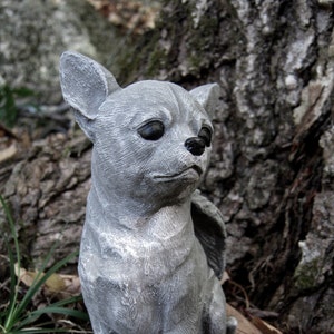 Chihuahua Dog Angel, White, Gray Concrete Garden Statue, Cement Pet Memorial, Chihuahua Angel Headstone, Chihuahua Statues, Small Dog Angels