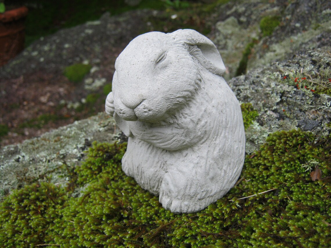 Rabbit Statue Bunny Rabbit Figurine Concrete Rabbit Garden Etsy