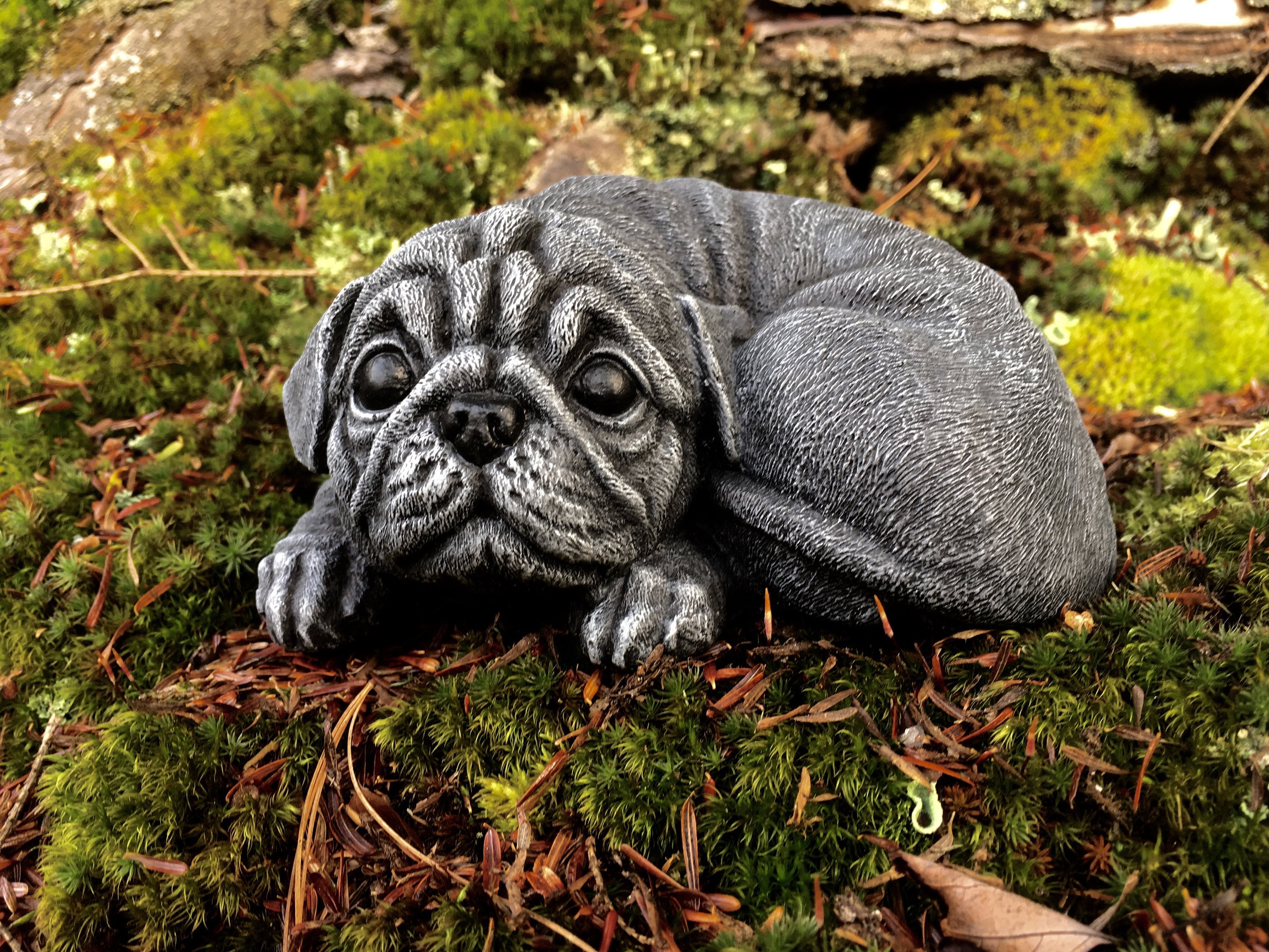 Pug Statue Concrete Black Pug Cement Dog Figure Cast Stone Etsy Singapore