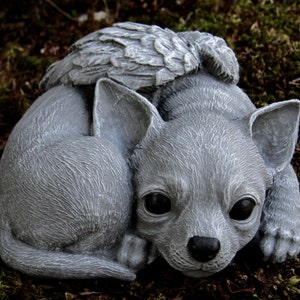 Chihuahua Angel Statue, Concrete Angel Dog, Concrete Dog Statues, Pet Memorial Chihuahua Memorial Headstone, Cement Chihuahua Angel Dog,