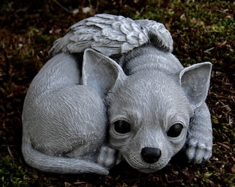 Chihuahua Angel Statue, Concrete Angel Dog, Concrete Dog Statues, Pet Memorial Chihuahua Memorial Headstone, Cement Chihuahua Angel Dog,