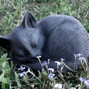 Cat Statue, Concrete Cats, Sleeping Cat Statues, Cement Cat, Stone Cat, Cat Memorial Headstone, Painted Gray Cat, Grave Marker, Feline