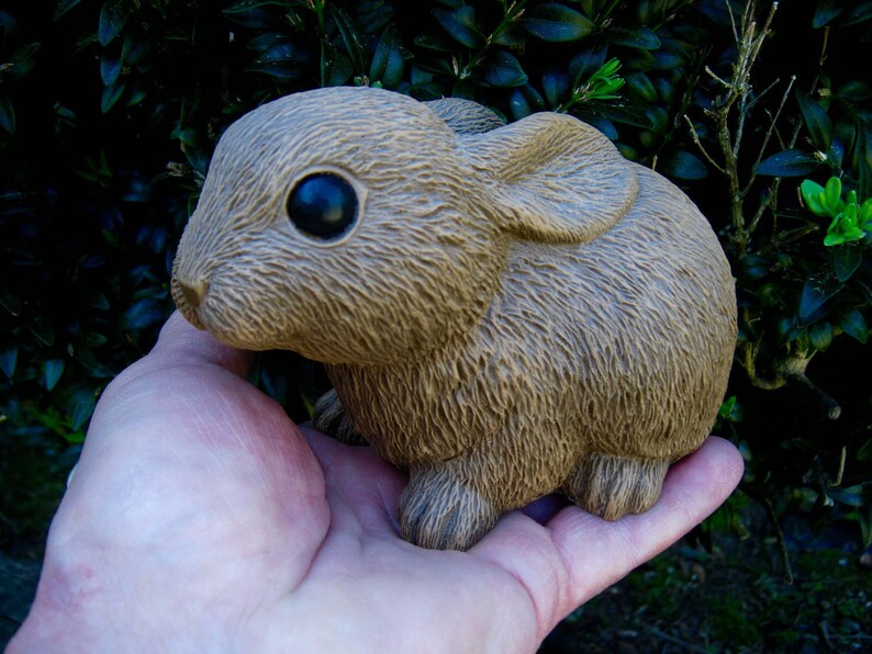 Rabbit Statue Concrete Rabbit Brown Cement Rabbit Garden Etsy