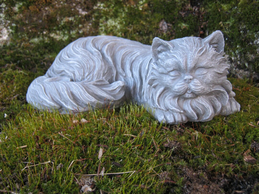 Cat Statue, Concrete Cat Statues, Long Haired Cat Figure, Concrete