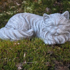 Cat Statue, Concrete Cat Statues, Long Haired Cat Figure, Concrete Statues Of Cats, Garden Cats, Black Cat, Cat Memorial Marker, Painted Cat