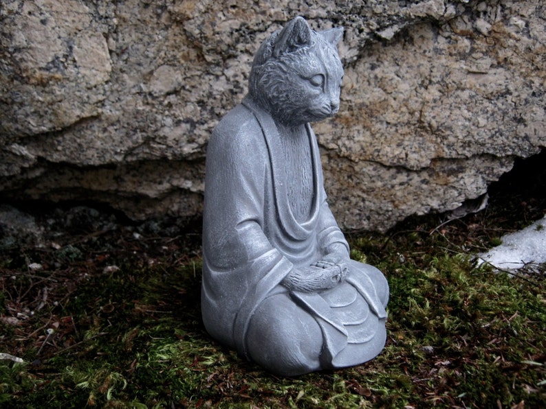 Buddha Katze Statue Beton Katzen Buddha Figur Zement Garten Etsy