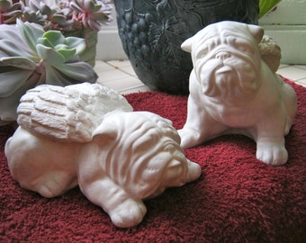 Bulldog Angel Pair, Concrete Bulldog Statues, Painted Cement Garden Memorial, Home & Garden Decor, Pet Memorial, Bulldog Memorial, Bulldogs