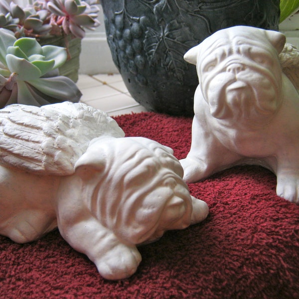 Bulldog Angel Pair, Concrete Bulldog Statues, Painted Cement Garden Memorial, Home & Garden Decor, Pet Memorial, Bulldog Memorial, Bulldogs