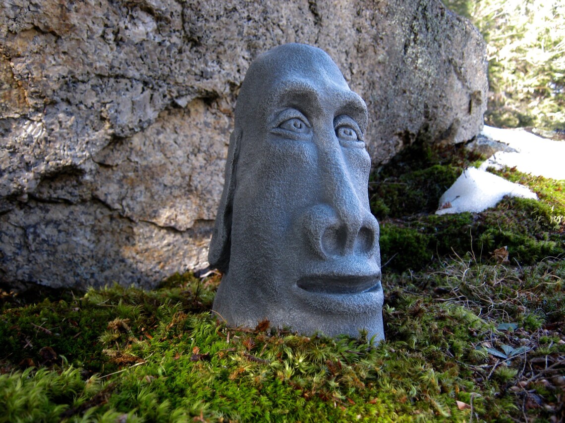 Easter Island Head Concrete Rock Face Moai Statue Cement Etsy