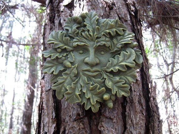 Green Man Face Concrete Face Oak Tree Face Cement Faces Etsy