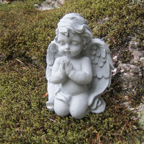 8 Tall Cement Praying Angel Statue Garden Art Concrete Etsy
